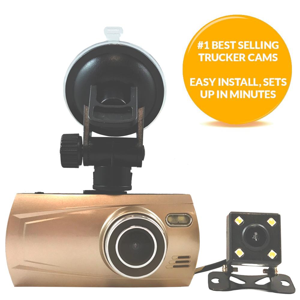 2 Camera 1080P Trucker Dash Cam - Record 2 Viewpoints at Once! Add GPS to Track Speed/Location!