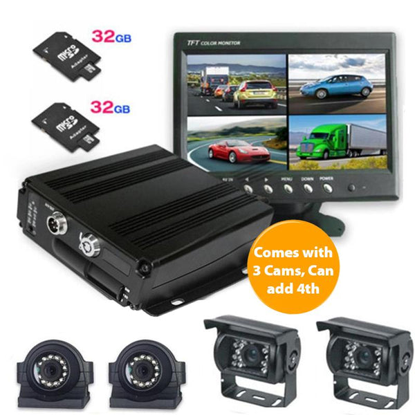 MDVR 720P 3-4 Camera DVR System - Includes 3 Cams (can add 4th), 7" LCD, 64GB & GPS!